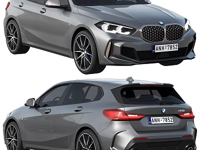 BMW Gray Hatchback Car With Sporty Design Front Headlights Rear Taillights 3d model