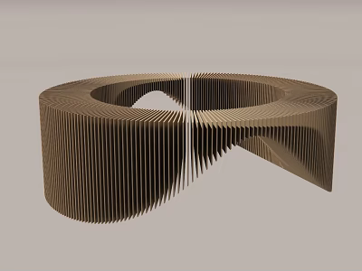 Modern Brown Abstract Structure With Layered Slats And Circular Notched Spiral Design 3d model