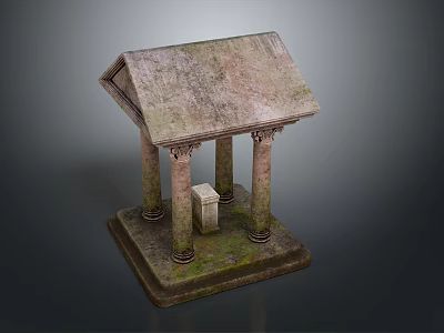 Ancient Classical Architecture Structure Featuring Four Weathered Columns Stone Roof Square Pedestal And Stone Tablet 3d model