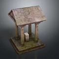 Ancient Classical Architecture Structure Featuring Four Weathered Columns Stone Roof Square Pedestal And Stone Tablet