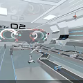 Futuristic Smart Automated Factory Workshop With Robotic Arms Conveyor Belts And Holographic Data Display Panels