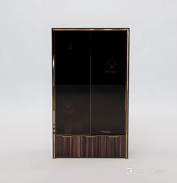Modern Elegant Wardrobe Design With Glass Doors Metal Frame And Wooden Drawers 3d model 
