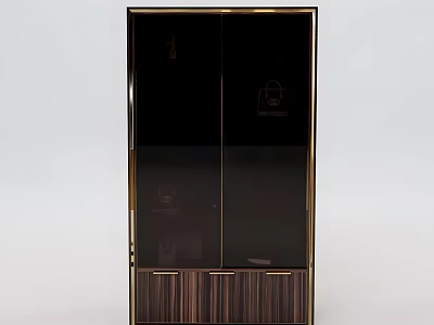 Modern Elegant Wardrobe Design With Glass Doors Metal Frame And Wooden Drawers 3d model