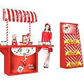 Interactive Zone Featuring Red Striped Awning Counter Colorful Drinks Candy And Display Stand 3d model