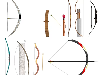 Various Types of Traditional and Modern Bow Weapons with Arrows and Designs 3d model
