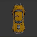Vintage Yellow Rusty Car With Exposed Engine And Modified Wheels Design 3d model