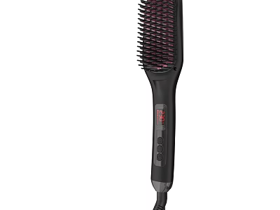 Professional Electric Heated Curling Hair Brush With Red Bristles Digital Display And Power Cord 3d model