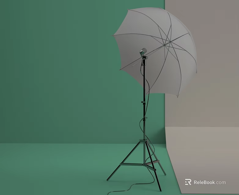 Green Background Setup With White Umbrella Softbox On Tripod Stand And Light Head 3d model 