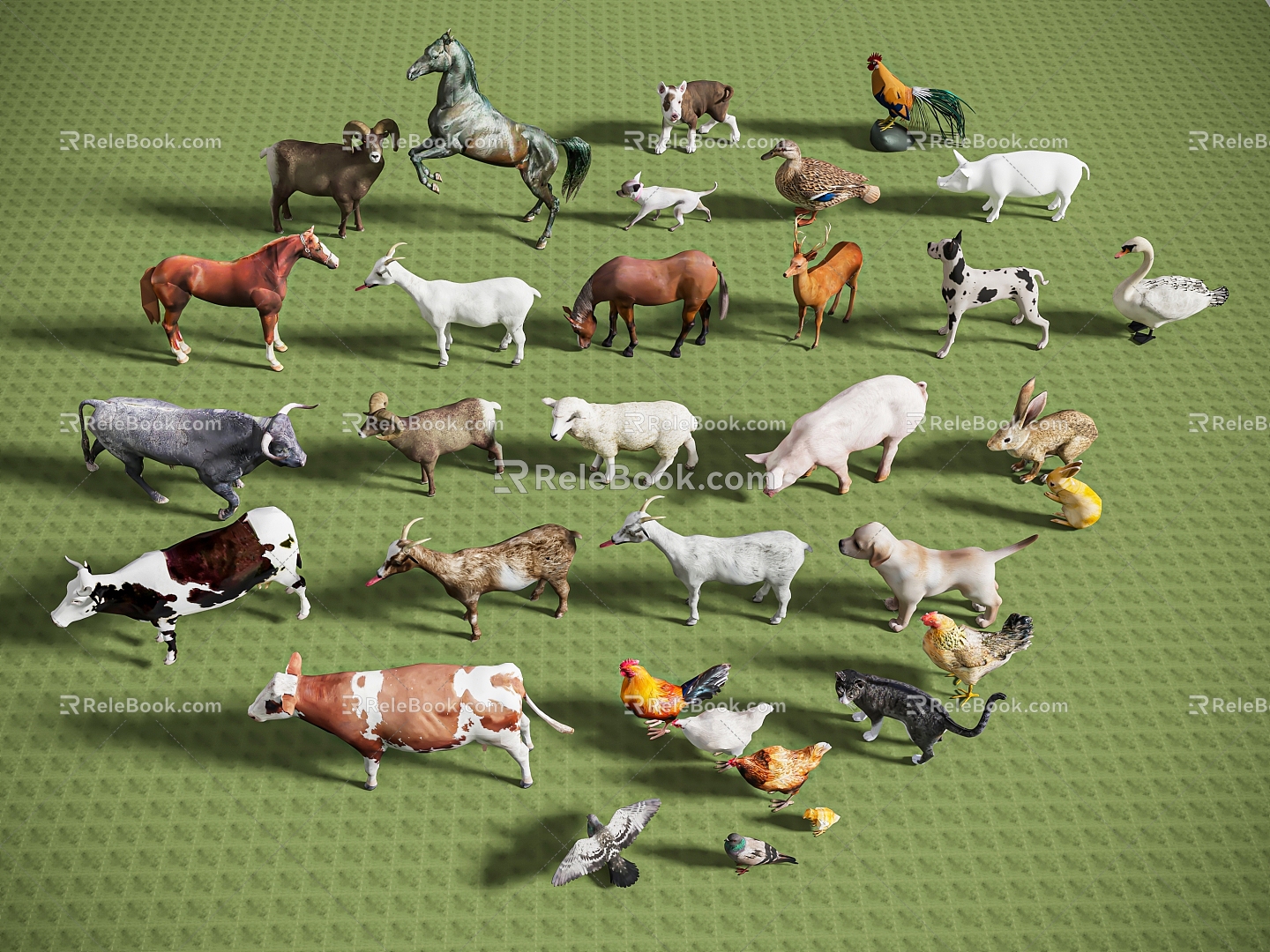 modern animal poultry cat chicken duck cow horse 3d model