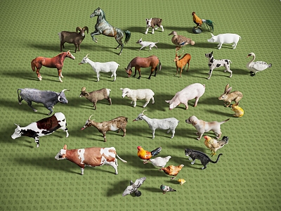 modern animal poultry cat chicken duck cow horse 3d model