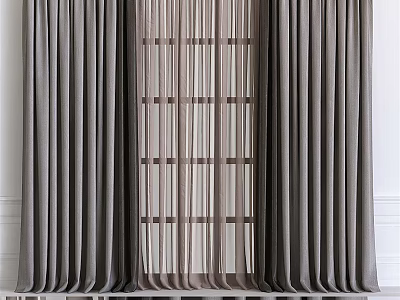 Modern Gray Curtains With Sheer Layers And Elegant Drapery Design 3d model