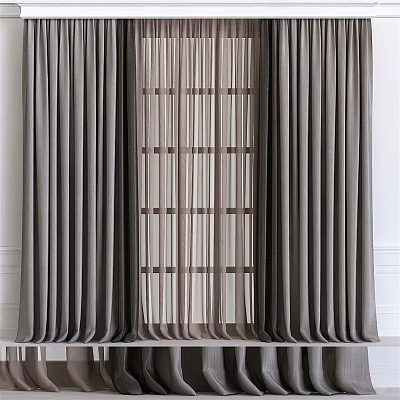 Modern Gray Curtains With Sheer Layers And Elegant Drapery Design 3d model