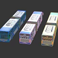 Three Modern Blue and White Public Buses With Front Display and Body Details