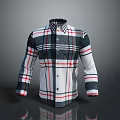 Long Sleeve Plaid Shirt With White Black Red Check Pattern Collared Design And Button Front 3d model