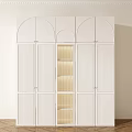 White Arched Wardrobe With Paneled Doors And Glass Insert In Modern Classic Design