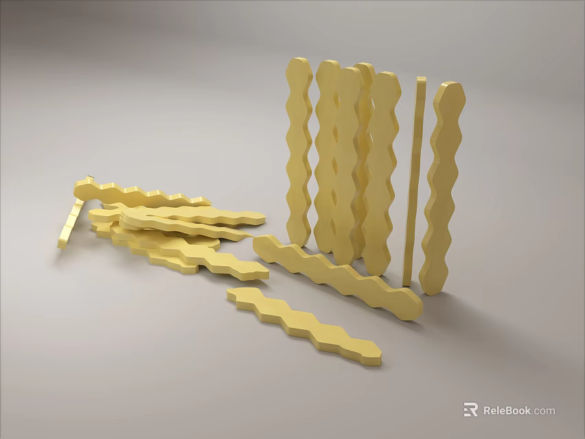 Golden Wavy Striped Cookies Arranged in Stack and Scattered on Surface 3d model 