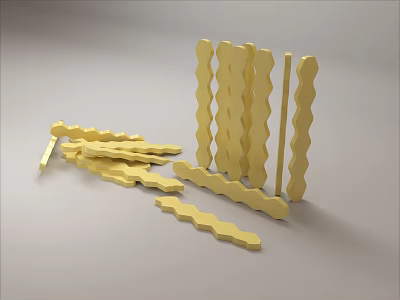 Golden Wavy Striped Cookies Arranged in Stack and Scattered on Surface 3d model