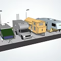 Different Types of RVs Parked in Outdoor Area With Street Lights and Grass