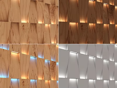 Modern Wooden Paneled Wall Design Featuring LED Lighting Strips And Color Tones 3d model