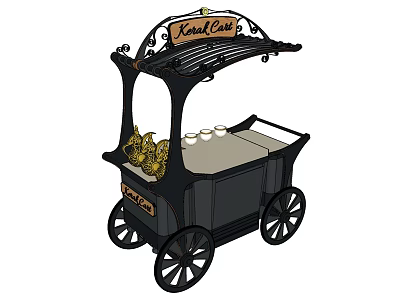 Vintage Style Food Cart With Cool Cafe Sign And Decor 3d model