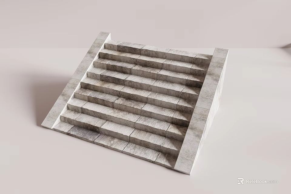 Modern Gray Brick Stepped Structure Model With Layered Concrete Steps Design 3d model 