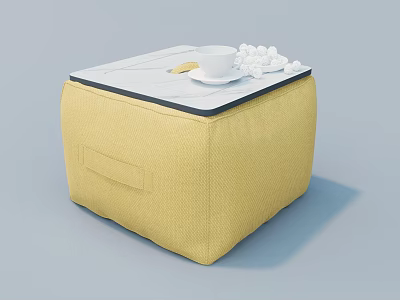 Modern Yellow Square Coffee Table With White Top Cup And Decorative Balls 3d model