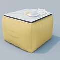 Modern Yellow Square Coffee Table With White Top Cup And Decorative Balls