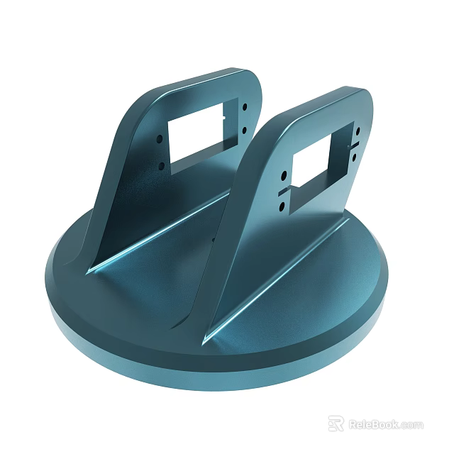 Blue Metal Bracket Structure With Circular Base And Symmetrical Square Holes 3d model 