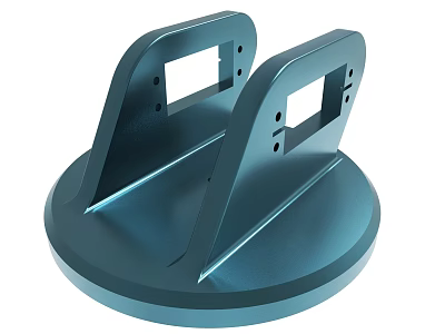 Blue Metal Bracket Structure With Circular Base And Symmetrical Square Holes 3d model