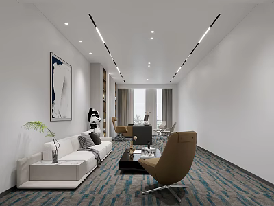 Modern Contemporary Office Interior Design With Sofa Chair Coffee Table Wall Art And Carpet 3d model