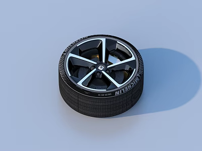 Modern Car Tire with Stylish Black Silver Alloy Wheel Rim Design 3d model