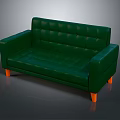Green Leather Multi Seater Sofa With Tufted Design And Orange Wooden Legs