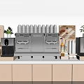 Modern Coffee Station Setup With Espresso Machine Stacked Cups And Green Plants 3d model