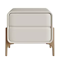 Modern Beige Bedside Table With Two Drawers And Wooden Legs Clean Design