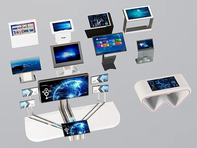 Public Facilities Smart Digital Interactive Kiosks With Various Touchscreen Displays And Interfaces 3d model
