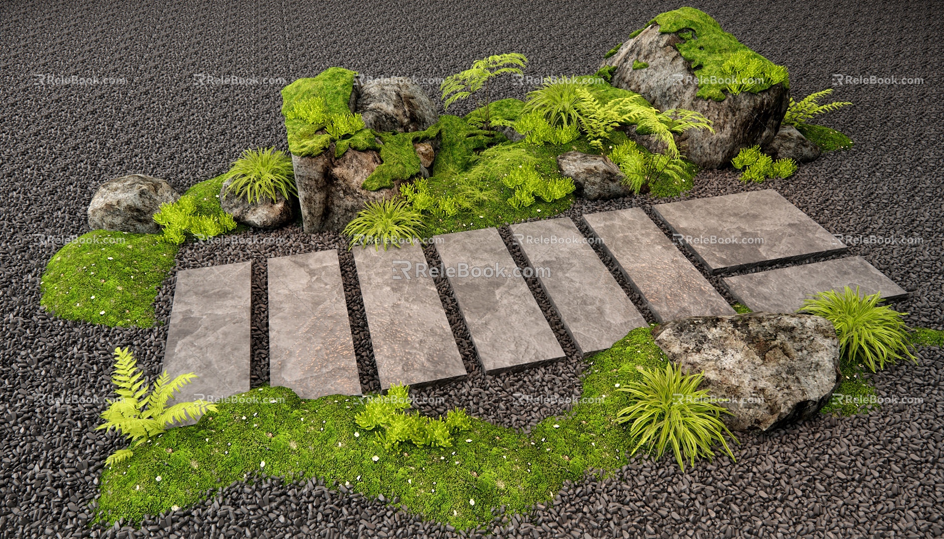 New Chinese Style Tingbu Bryophytes Stone Micro-topography Plant Landscape Courtyard Sick Plant Heap 3d model