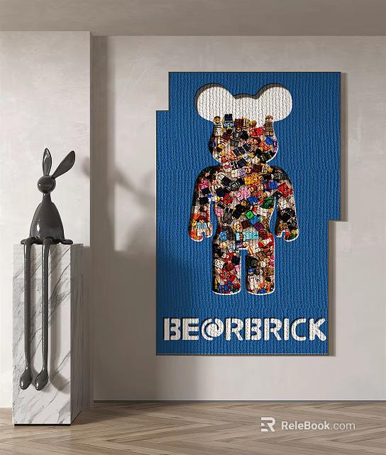BE@RBRICK Artwork Decor With Colorful Fragment Design And Blue Background 3d model