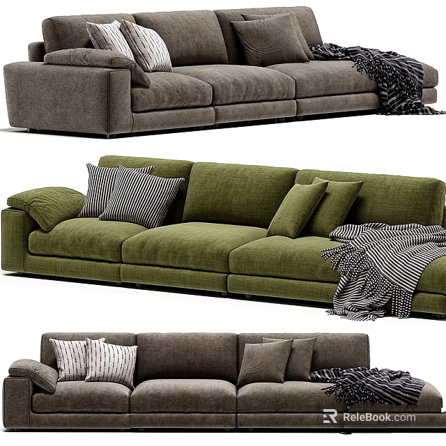 Comfortable Modern Sofa Designs With Gray Green Upholstery And Decorative Pillows 3d model 