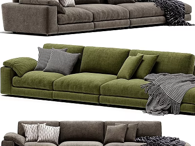 Comfortable Modern Sofa Designs With Gray Green Upholstery And Decorative Pillows 3d model
