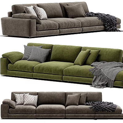 Comfortable Modern Sofa Designs With Gray Green Upholstery And Decorative Pillows 3d model