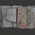 Stacked Bricks with Red and Gray Textured Surfaces on Dark Background with Reflection 3d model