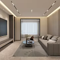 Modern Living Dining Room Interior With Grey Sofa Coffee Table TV Wall Natural Light