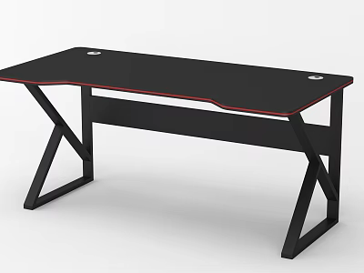 Black Computer Desk With Red Edge X Shaped Legs And Cable Holes 3d model