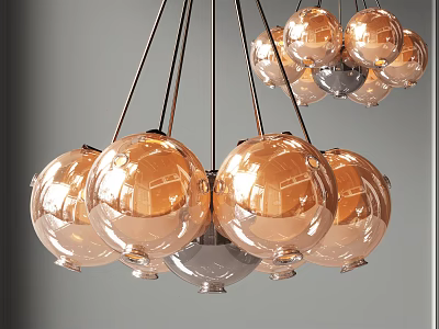 Modern Hanging Chandelier With Multiple Glass Globe Shades And Decorative Metal Frame Design 3d model