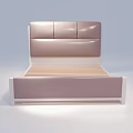 Modern Double Bed With Light Brown Leather Headboard And White Frame Wooden Slats