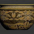Elegant Golden Bowl With Intricate Carved Floral Patterns For Home Decor