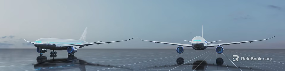 Passenger Plane Wing Structure Featuring Solar Panels On Sunlit Airport Runway And Blue Sky 3d model 
