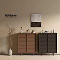 Poliform Entryway Cabinet and Side Cabinet in Brown Dark Gray with Decorative Vase and Branches