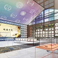 Authentic Chinese Medicinal Herb Exhibition Hall Bright Interior With Decorative Ceiling And Glass Display Cases