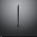 Ancient Medieval Sword With Long Metallic Blade And Ornate Hilt Design